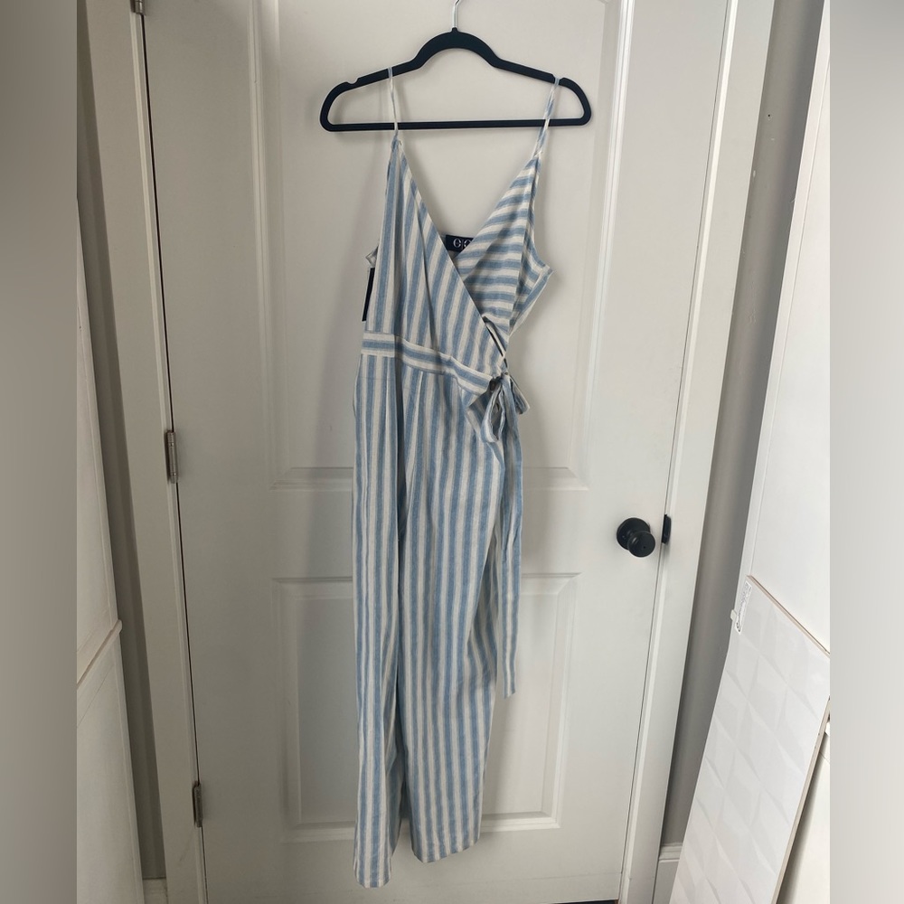 Blue And White Tie Waist Jumpsuit